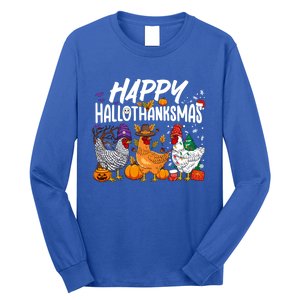 Happy Hallothanksmas Halloween Thanksgiving Xmas Chicken Cute Gift Long Sleeve Shirt