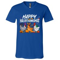 Happy Hallothanksmas Halloween Thanksgiving Xmas Chicken Cute Gift V-Neck T-Shirt