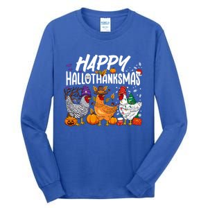 Happy Hallothanksmas Halloween Thanksgiving Xmas Chicken Cute Gift Tall Long Sleeve T-Shirt