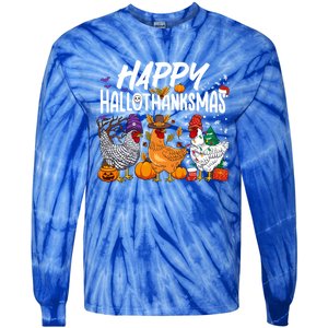 Happy Hallothanksmas Halloween Thanksgiving Xmas Chicken Cute Gift Tie-Dye Long Sleeve Shirt