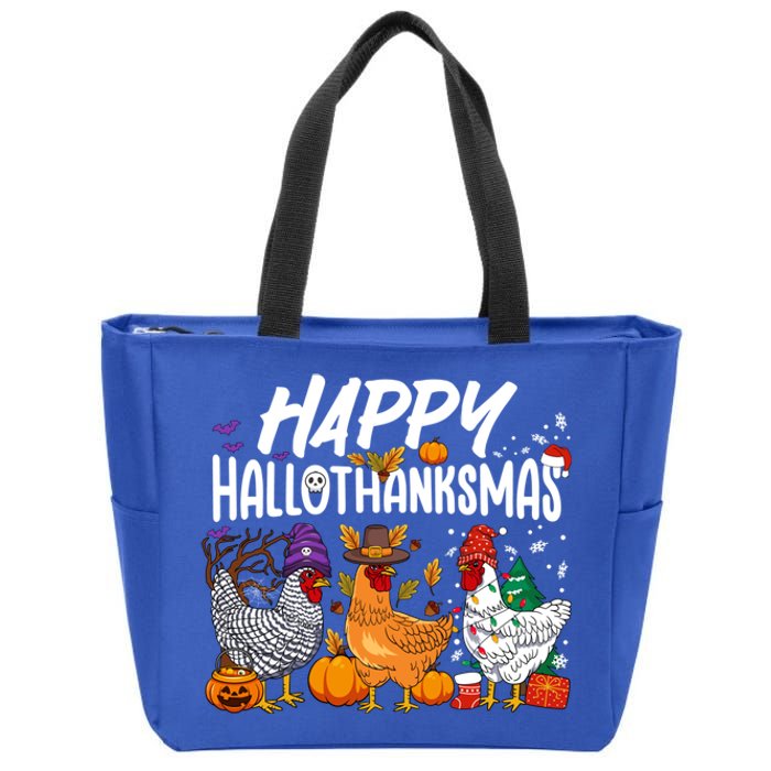 Happy Hallothanksmas Halloween Thanksgiving Xmas Chicken Cute Gift Zip Tote Bag