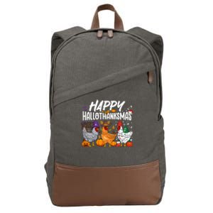 Happy Hallothanksmas Halloween Thanksgiving Xmas Chicken Cute Gift Cotton Canvas Backpack