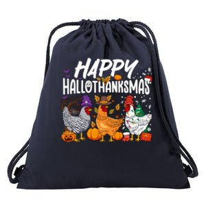 Happy Hallothanksmas Halloween Thanksgiving Xmas Chicken Cute Gift Drawstring Bag