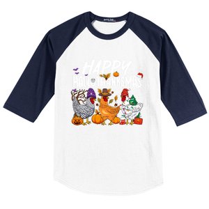 Happy Hallothanksmas Halloween Thanksgiving Xmas Chicken Cute Gift Baseball Sleeve Shirt