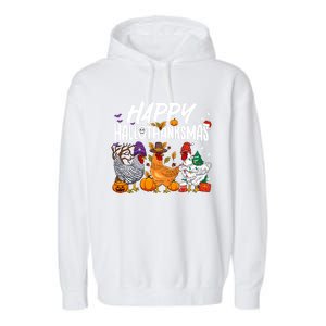 Happy Hallothanksmas Halloween Thanksgiving Xmas Chicken Cute Gift Garment-Dyed Fleece Hoodie