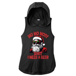 Ho Ho Holy Shit I Need A Beer Santa Christmas Ladies PosiCharge Tri-Blend Wicking Draft Hoodie Tank