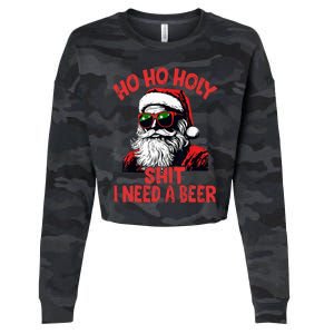 Ho Ho Holy Shit I Need A Beer Santa Christmas Cropped Pullover Crew