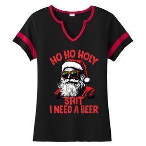 Ho Ho Holy Shit I Need A Beer Santa Christmas Ladies Halftime Notch Neck Tee