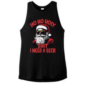 Ho Ho Holy Shit I Need A Beer Santa Christmas Ladies PosiCharge Tri-Blend Wicking Tank