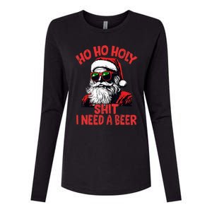 Ho Ho Holy Shit I Need A Beer Santa Christmas Womens Cotton Relaxed Long Sleeve T-Shirt