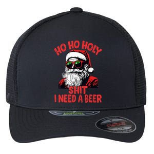 Ho Ho Holy Shit I Need A Beer Santa Christmas Flexfit Unipanel Trucker Cap