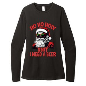 Ho Ho Holy Shit I Need A Beer Santa Christmas Womens CVC Long Sleeve Shirt