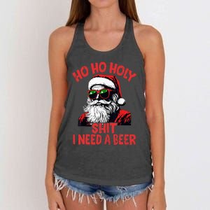 Ho Ho Holy Shit I Need A Beer Santa Christmas Women's Knotted Racerback Tank