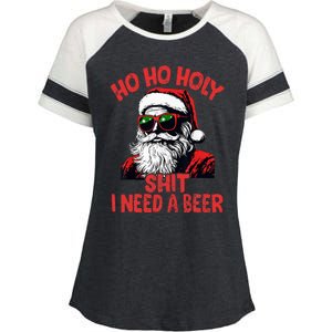 Ho Ho Holy Shit I Need A Beer Santa Christmas Enza Ladies Jersey Colorblock Tee