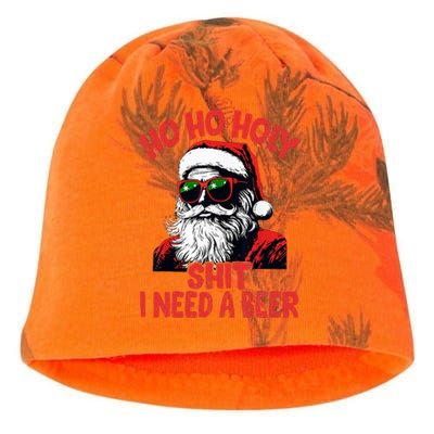 Ho Ho Holy Shit I Need A Beer Santa Christmas Kati - Camo Knit Beanie