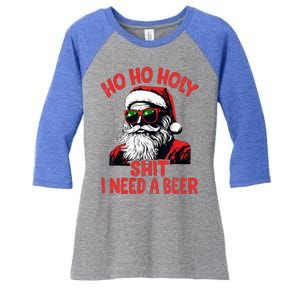 Ho Ho Holy Shit I Need A Beer Santa Christmas Women's Tri-Blend 3/4-Sleeve Raglan Shirt