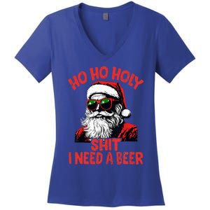 Ho Ho Holy Shit I Need A Beer Santa Christmas Women's V-Neck T-Shirt