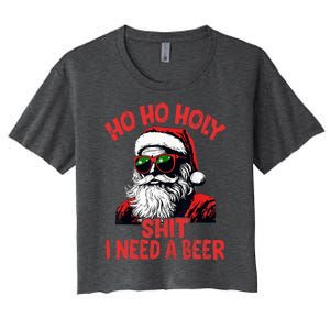 Ho Ho Holy Shit I Need A Beer Santa Christmas Women's Crop Top Tee