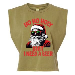 Ho Ho Holy Shit I Need A Beer Santa Christmas Garment-Dyed Women's Muscle Tee