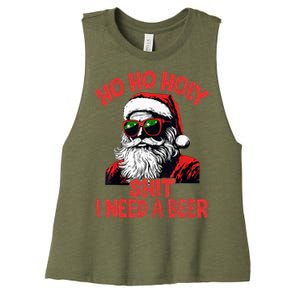 Ho Ho Holy Shit I Need A Beer Santa Christmas Women's Racerback Cropped Tank