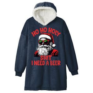 Ho Ho Holy Shit I Need A Beer Santa Christmas Hooded Wearable Blanket