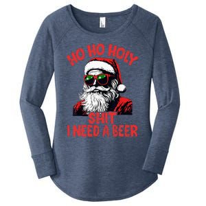 Ho Ho Holy Shit I Need A Beer Santa Christmas Women's Perfect Tri Tunic Long Sleeve Shirt