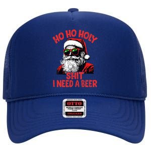 Ho Ho Holy Shit I Need A Beer Santa Christmas High Crown Mesh Back Trucker Hat