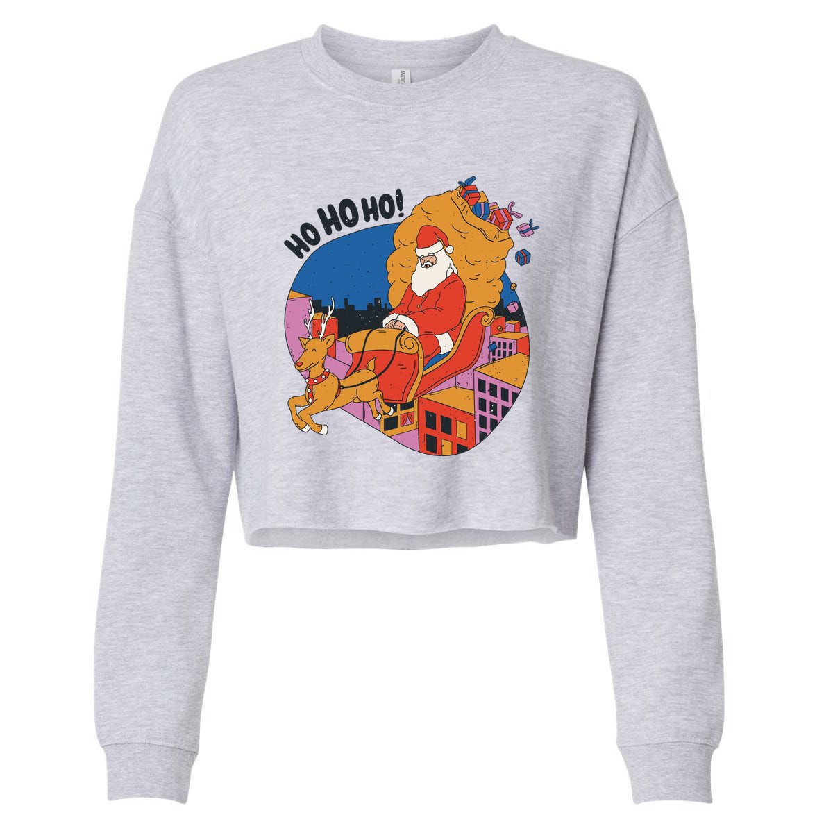 Ho Ho Ho Santa Reindeer Gifts Cropped Pullover Crew