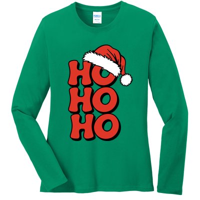 Ho Ho Ho Christmas Santa Retro Ladies Long Sleeve Shirt