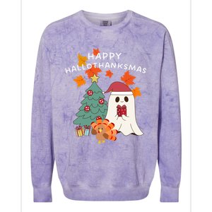 Happy Hallothanksmas Halloween Merry Christmas Cute Gift Colorblast Crewneck Sweatshirt