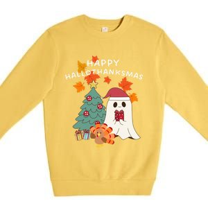 Happy Hallothanksmas Halloween Merry Christmas Cute Gift Premium Crewneck Sweatshirt