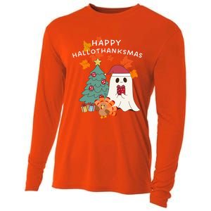 Happy Hallothanksmas Halloween Merry Christmas Cute Gift Cooling Performance Long Sleeve Crew