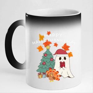 Happy Hallothanksmas Halloween Merry Christmas Cute Gift 11oz Black Color Changing Mug