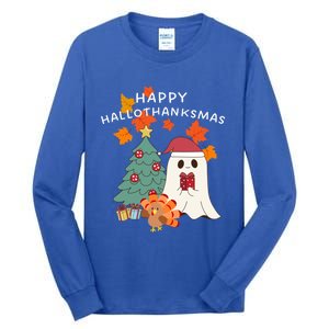 Happy Hallothanksmas Halloween Merry Christmas Cute Gift Tall Long Sleeve T-Shirt