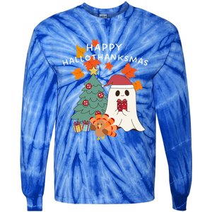 Happy Hallothanksmas Halloween Merry Christmas Cute Gift Tie-Dye Long Sleeve Shirt