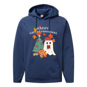 Happy Hallothanksmas Halloween Merry Christmas Cute Gift Performance Fleece Hoodie