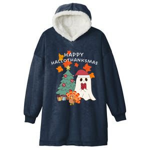 Happy Hallothanksmas Halloween Merry Christmas Cute Gift Hooded Wearable Blanket