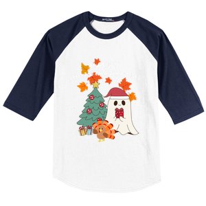 Happy Hallothanksmas Halloween Merry Christmas Cute Gift Baseball Sleeve Shirt