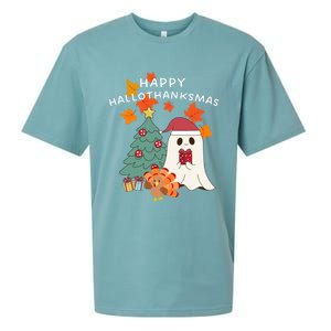 Happy Hallothanksmas Halloween Merry Christmas Cute Gift Sueded Cloud Jersey T-Shirt