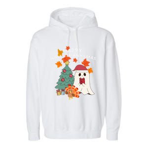 Happy Hallothanksmas Halloween Merry Christmas Cute Gift Garment-Dyed Fleece Hoodie