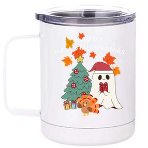 Happy Hallothanksmas Halloween Merry Christmas Cute Gift 12 oz Stainless Steel Tumbler Cup