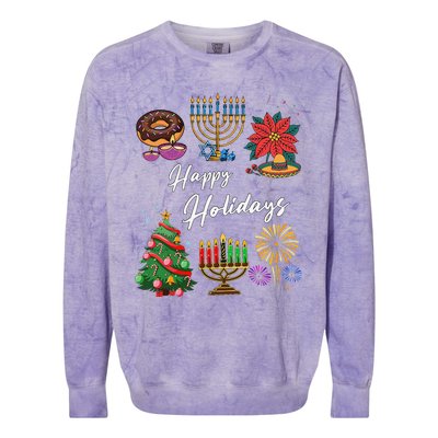 Happy Holidays Hanukkah Feliz Navidad Christmas Kwanzaa Colorblast Crewneck Sweatshirt