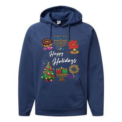 Happy Holidays Hanukkah Feliz Navidad Christmas Kwanzaa Performance Fleece Hoodie