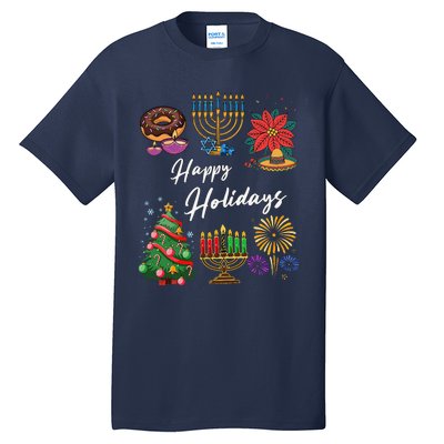 Happy Holidays Hanukkah Feliz Navidad Christmas Kwanzaa Tall T-Shirt