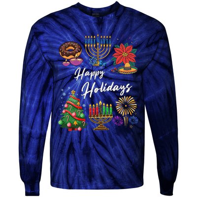 Happy Holidays Hanukkah Feliz Navidad Christmas Kwanzaa Tie-Dye Long Sleeve Shirt