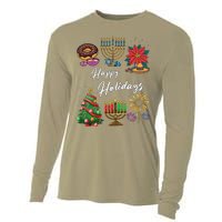 Happy Holidays Hanukkah Feliz Navidad Christmas Kwanzaa Cooling Performance Long Sleeve Crew