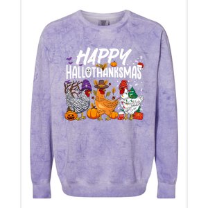 Happy Hallothanksmas Halloween Thanksgiving Xmas Chicken Gift Colorblast Crewneck Sweatshirt