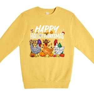 Happy Hallothanksmas Halloween Thanksgiving Xmas Chicken Gift Premium Crewneck Sweatshirt