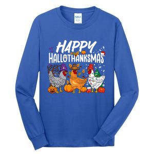 Happy Hallothanksmas Halloween Thanksgiving Xmas Chicken Gift Tall Long Sleeve T-Shirt