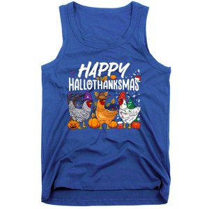 Happy Hallothanksmas Halloween Thanksgiving Xmas Chicken Gift Tank Top